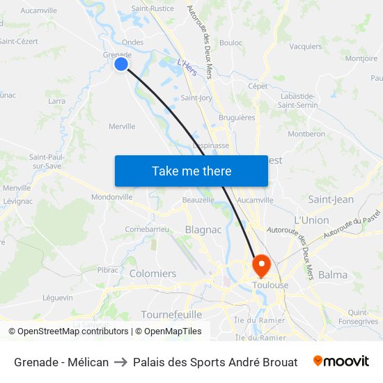 Grenade - Mélican to Palais des Sports André Brouat map