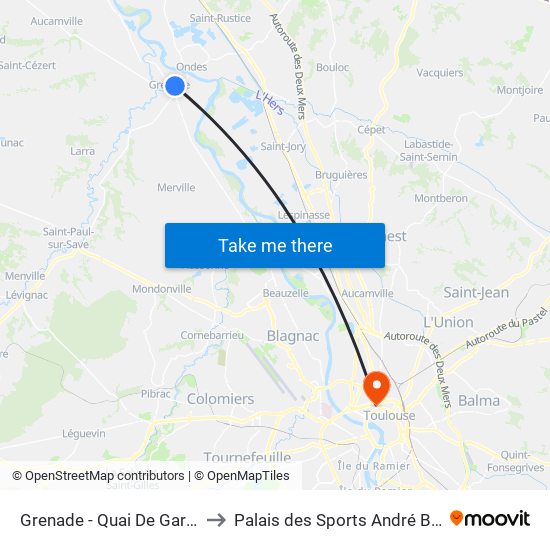 Grenade - Quai De Garonne to Palais des Sports André Brouat map