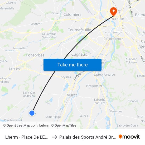 Lherm - Place De L'Eglise to Palais des Sports André Brouat map