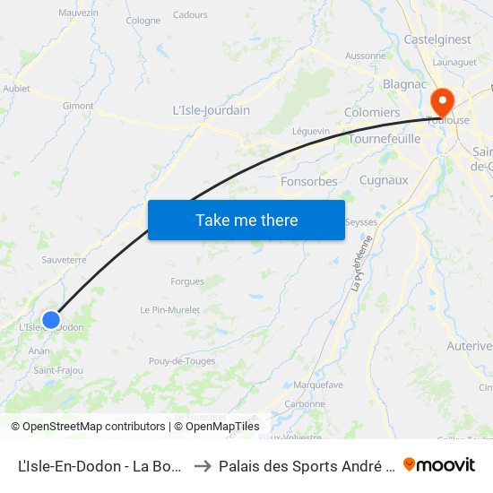 L'Isle-En-Dodon - La Bourdette to Palais des Sports André Brouat map