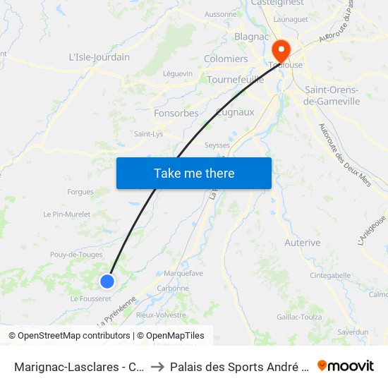 Marignac-Lasclares - Cazarré to Palais des Sports André Brouat map