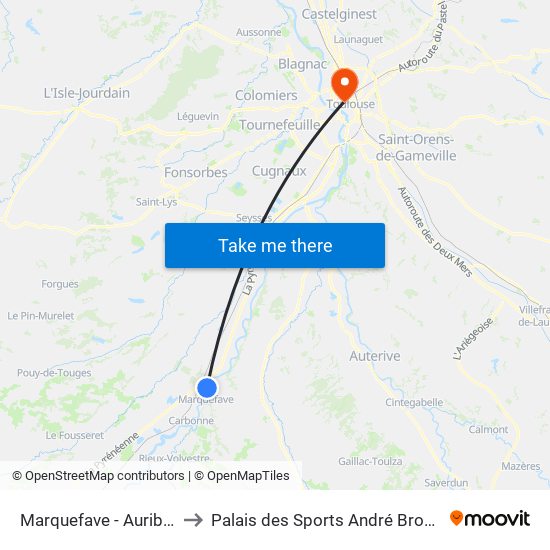 Marquefave - Auribail to Palais des Sports André Brouat map