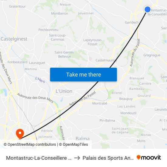 Montastruc-La-Conseillere - Bordeneuve to Palais des Sports André Brouat map
