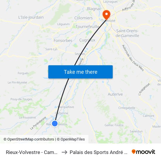 Rieux-Volvestre - Campagne to Palais des Sports André Brouat map