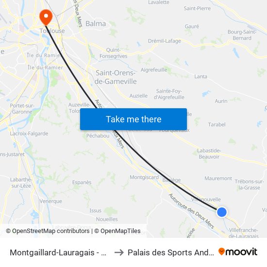 Montgaillard-Lauragais - La Gravette to Palais des Sports André Brouat map