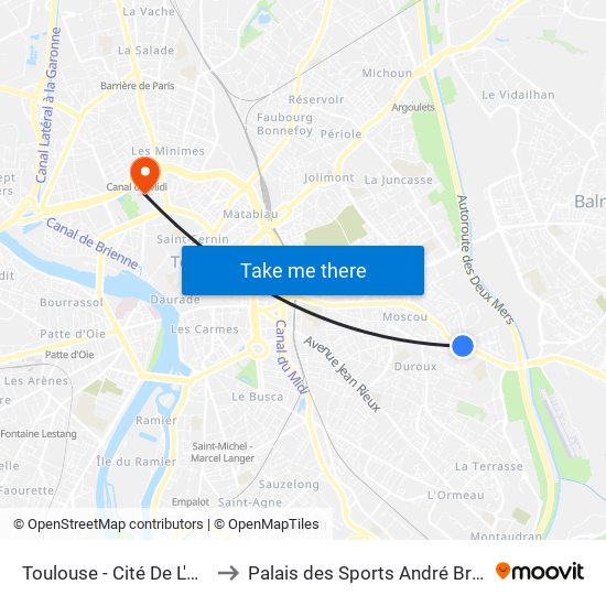 Toulouse - Cité De L'Hers to Palais des Sports André Brouat map