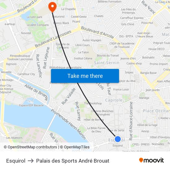 Esquirol to Palais des Sports André Brouat map