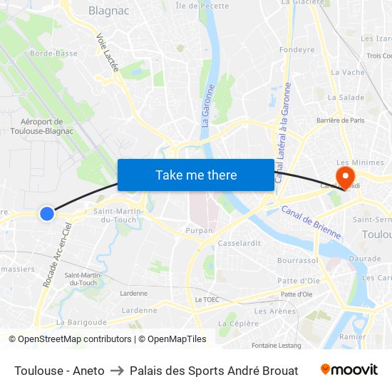 Toulouse - Aneto to Palais des Sports André Brouat map