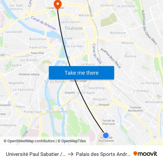 Université Paul Sabatier / Bellevue to Palais des Sports André Brouat map