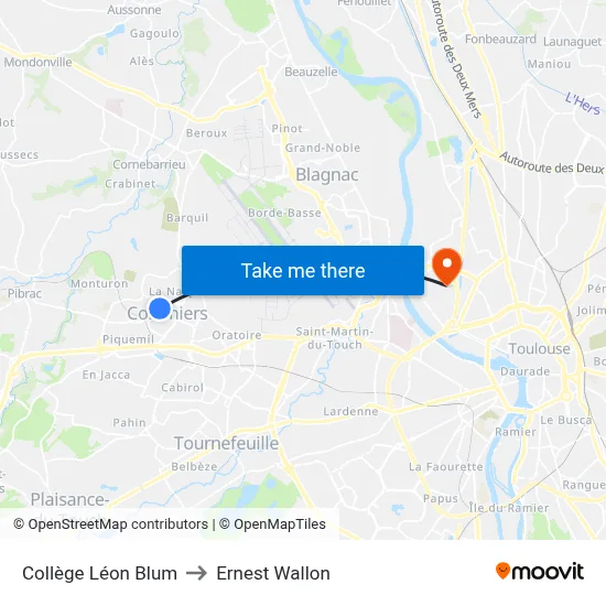 Collège Léon Blum to Ernest Wallon map