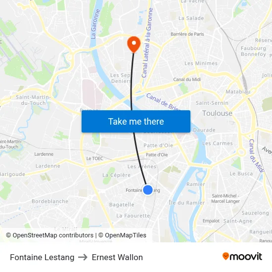 Fontaine Lestang to Ernest Wallon map