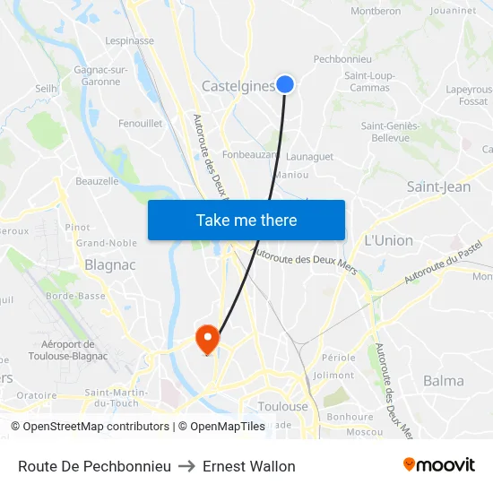 Route De Pechbonnieu to Ernest Wallon map