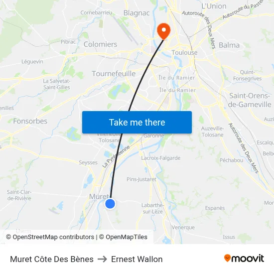 Muret Côte Des Bènes to Ernest Wallon map