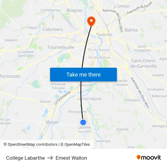 Collège Labarthe to Ernest Wallon map