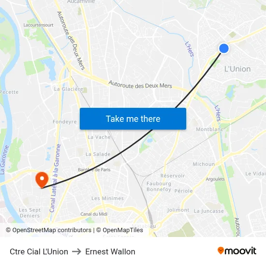 Ctre Cial L'Union to Ernest Wallon map