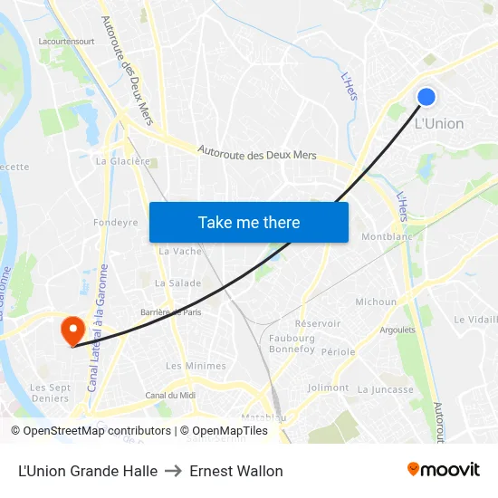 L'Union Grande Halle to Ernest Wallon map