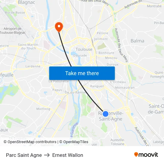 Parc Saint Agne to Ernest Wallon map
