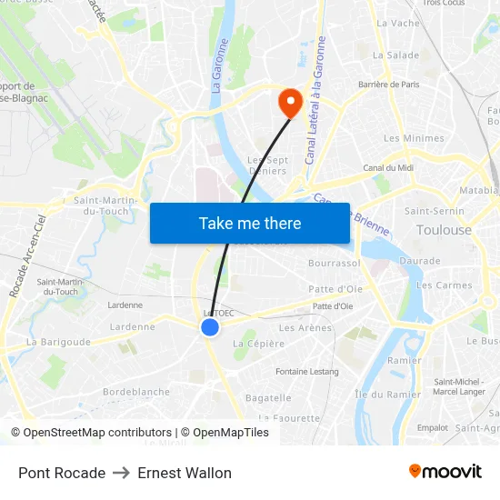 Pont Rocade to Ernest Wallon map