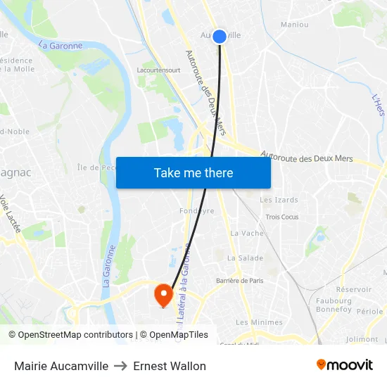 Mairie Aucamville to Ernest Wallon map