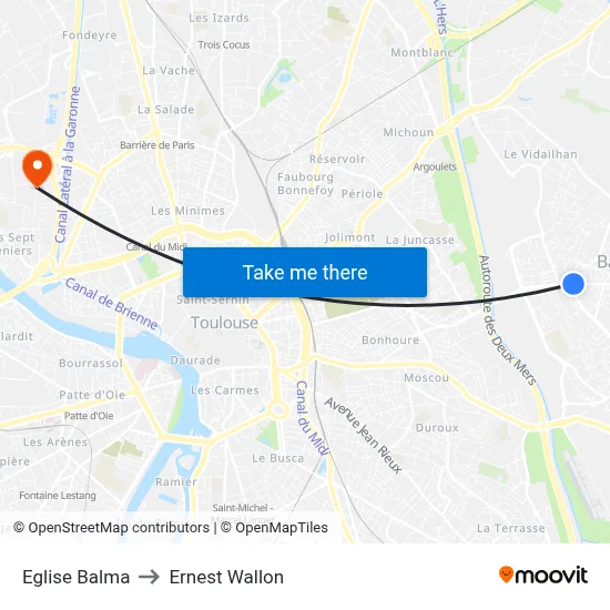 Eglise Balma to Ernest Wallon map