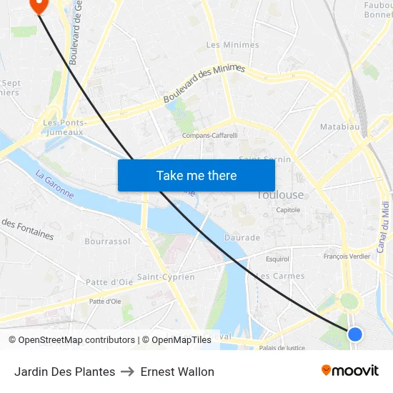 Jardin Des Plantes to Ernest Wallon map