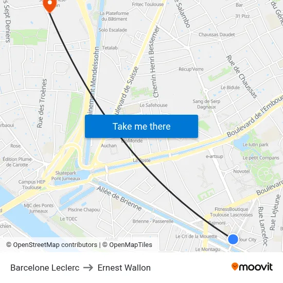 Barcelone Leclerc to Ernest Wallon map