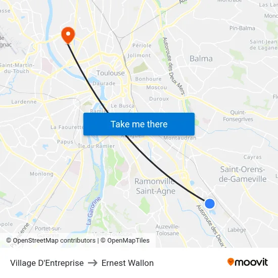 Village D'Entreprise to Ernest Wallon map