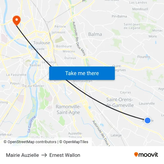 Mairie Auzielle to Ernest Wallon map