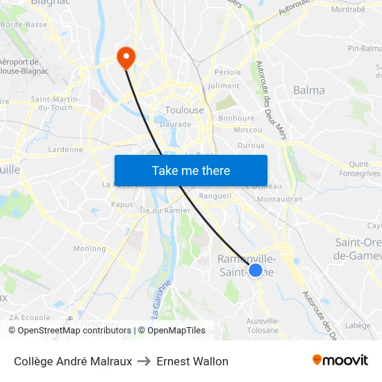 Collège André Malraux to Ernest Wallon map