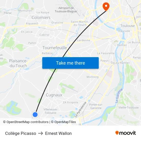 Collège Picasso to Ernest Wallon map