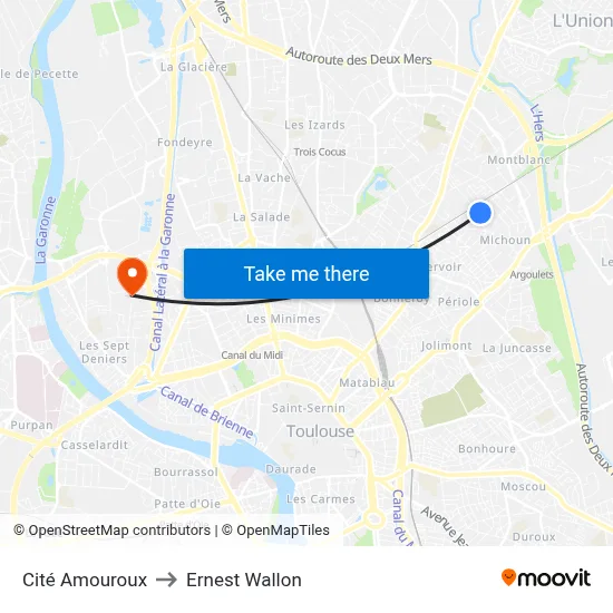 Cité Amouroux to Ernest Wallon map