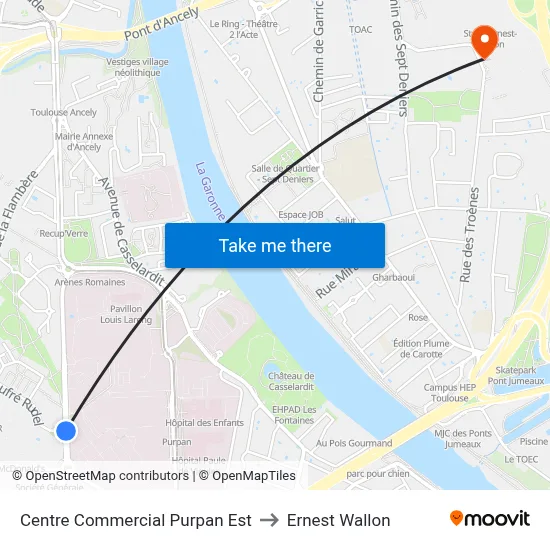 Centre Commercial Purpan Est to Ernest Wallon map