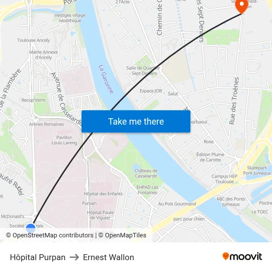 Hôpital Purpan to Ernest Wallon map