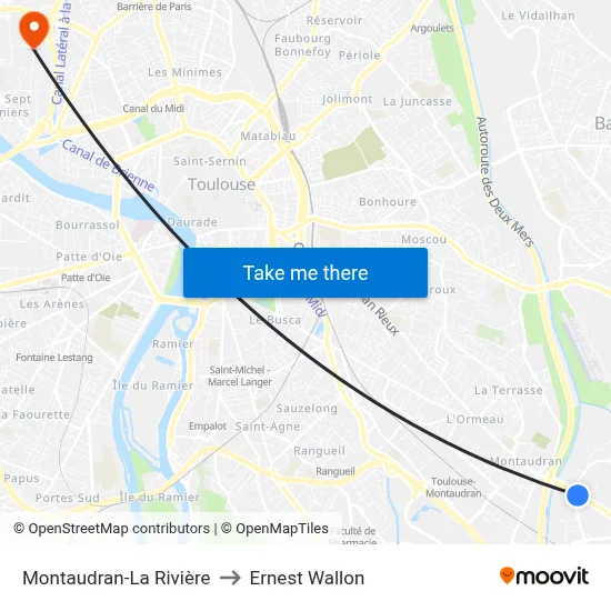 Montaudran-La Rivière to Ernest Wallon map