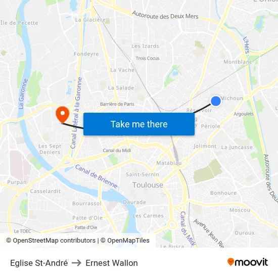 Eglise St-André to Ernest Wallon map