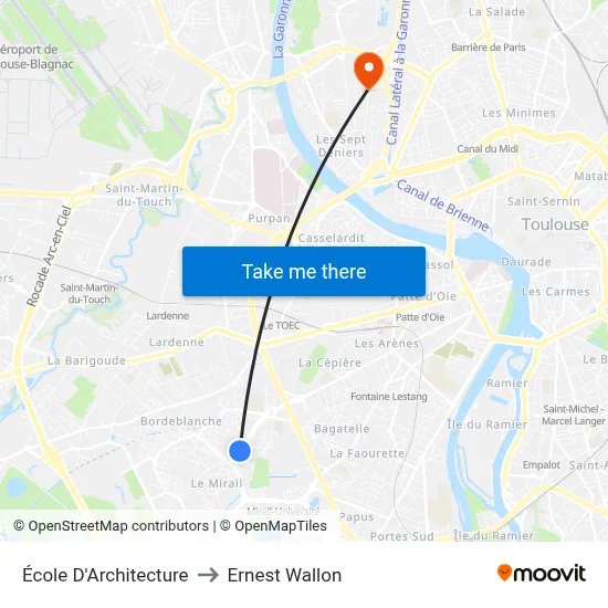 École D'Architecture to Ernest Wallon map