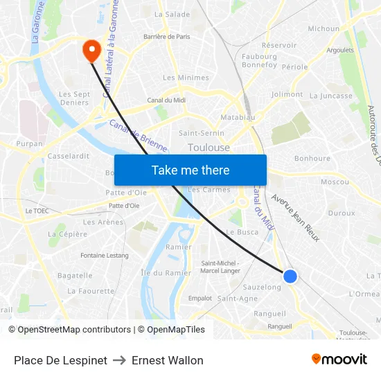 Place De Lespinet to Ernest Wallon map