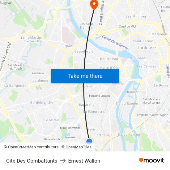 Cité Des Combattants to Ernest Wallon map