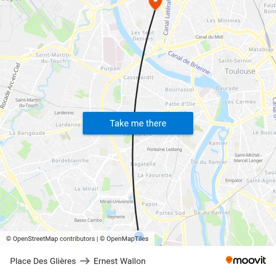 Place Des Glières to Ernest Wallon map