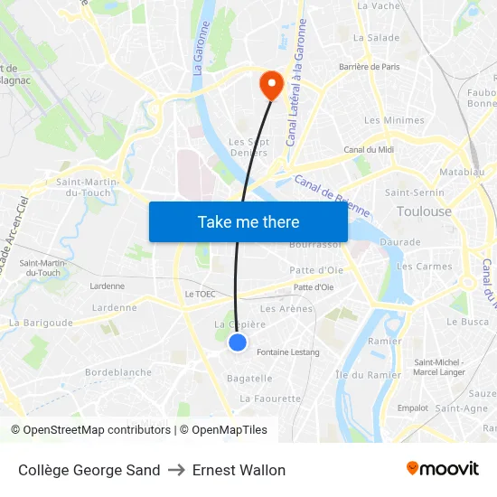 Collège George Sand to Ernest Wallon map