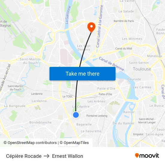 Cépière Rocade to Ernest Wallon map