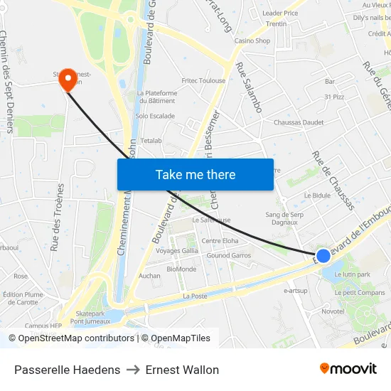 Passerelle Haedens to Ernest Wallon map