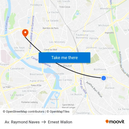 Av. Raymond Naves to Ernest Wallon map