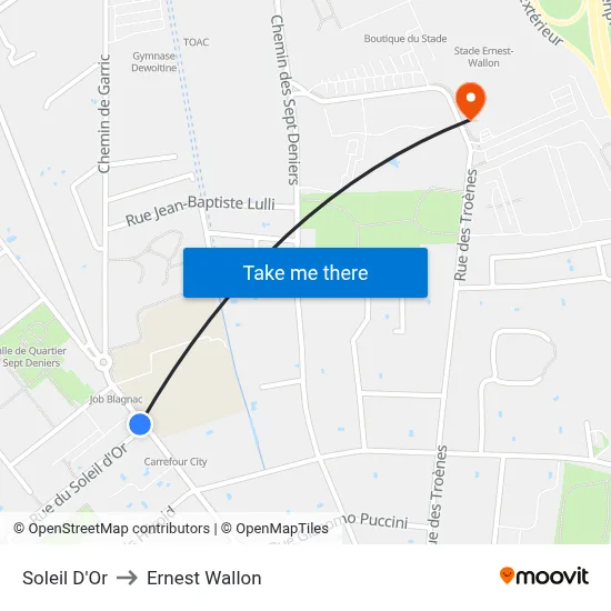 Soleil D'Or to Ernest Wallon map
