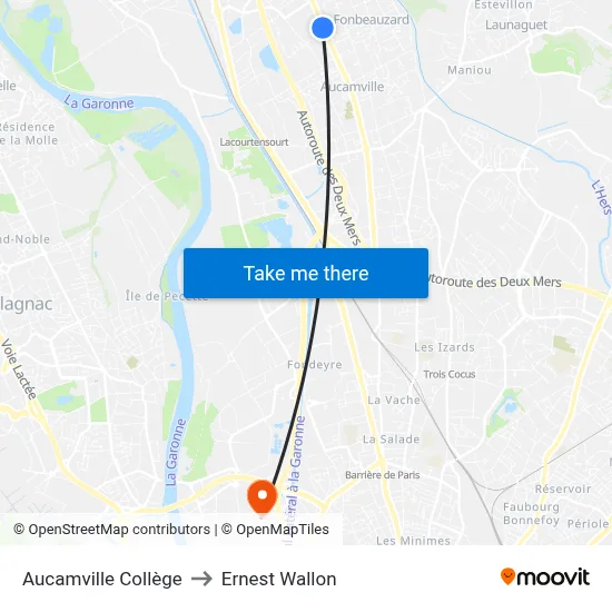 Aucamville Collège to Ernest Wallon map