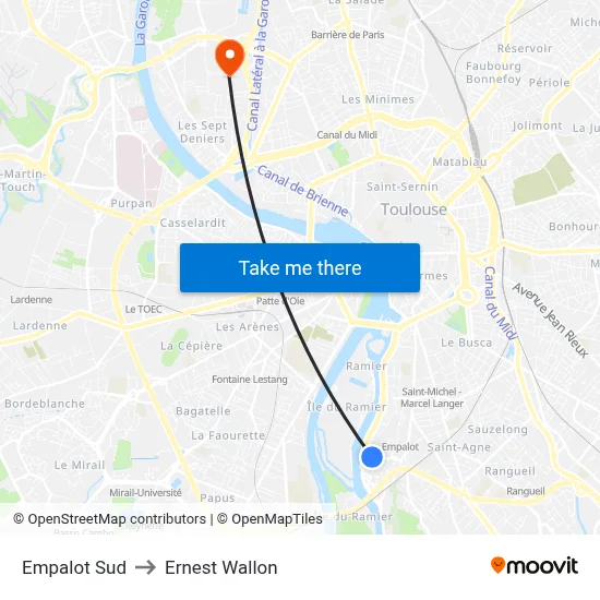 Empalot Sud to Ernest Wallon map