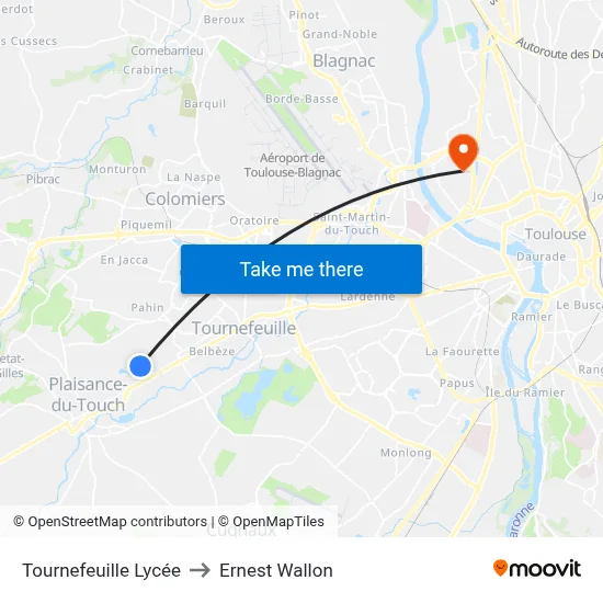 Tournefeuille Lycée to Ernest Wallon map