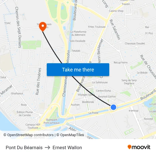 Pont Du Béarnais to Ernest Wallon map