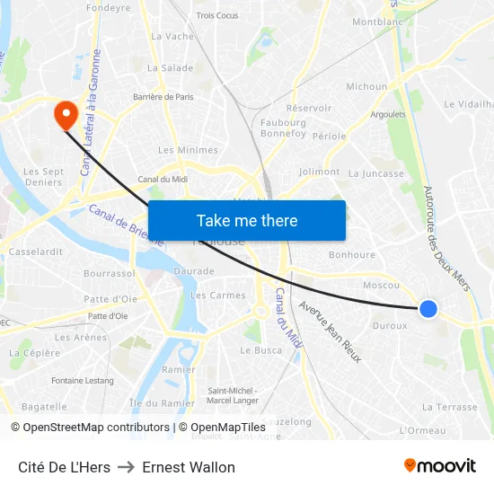 Cité De L'Hers to Ernest Wallon map