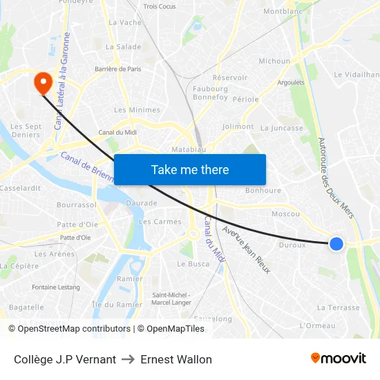 Collège J.P Vernant to Ernest Wallon map